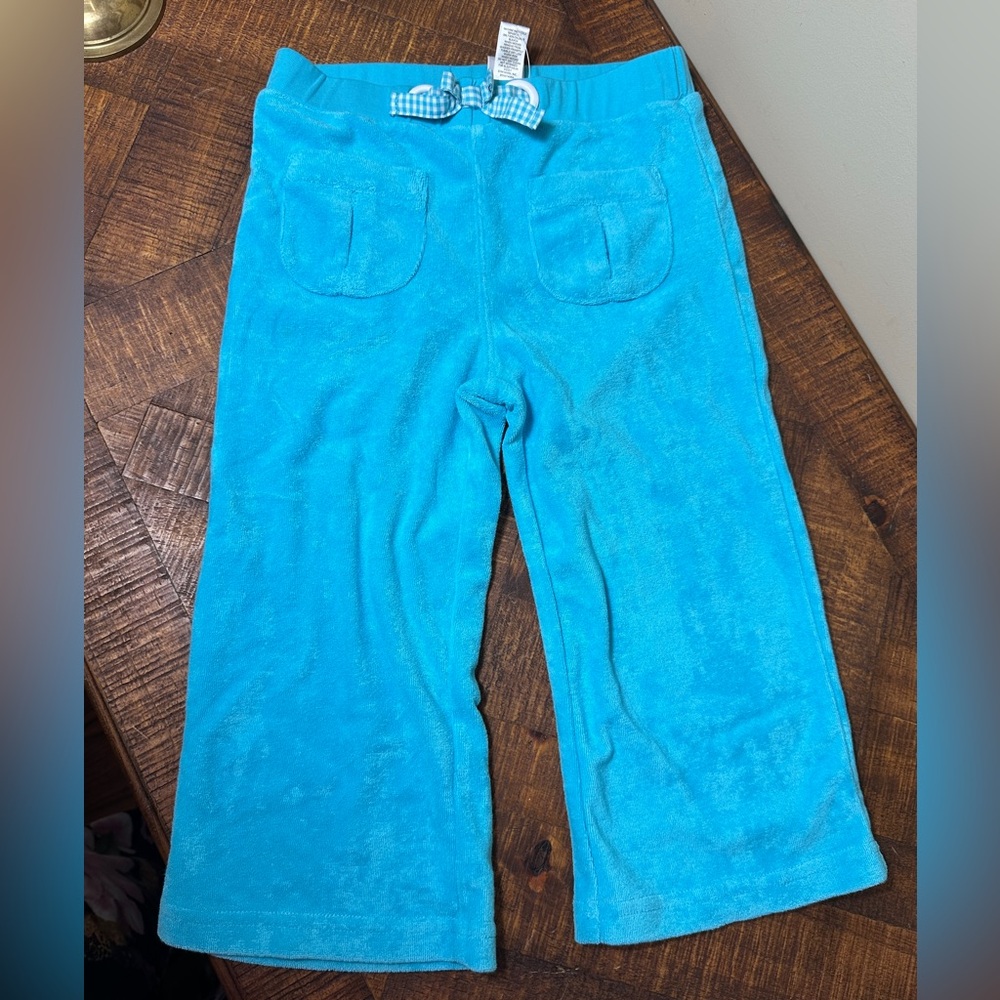 NWT Janie & Jack 5T Girls Blue Terry Cloth Pants Gingham Bow
